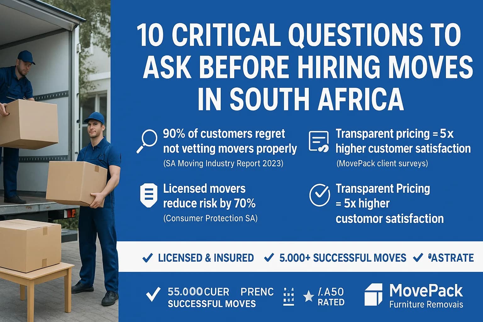 Two professional movers in uniform loading boxes into a moving truck during a residential relocation in South Africa.