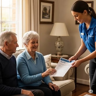 free-moving-quote-weltevredenpark Happy couple receiving a moving quote from MovePack in Weltevredenpark